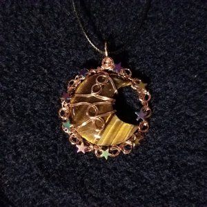 COPY - Tiger eye moon gemstone pendant, NWOT, wire wrap, artisan, unisex
